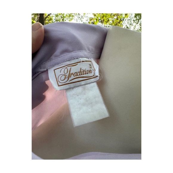 Vtg | 90s Lilac Blouse Tradition Short Sleeve Pleats Lace Collar L/XL - Picture 5 of 7